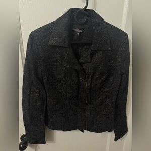 Juliana Collezione Asymmetrical Black & Gold Floral Jacket Size 10